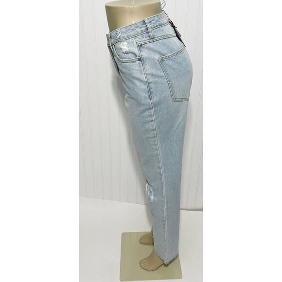 Avec Les Filles Jeans Straight Leg High Rise Jeans With Slit Hem Blue Size 28 - Picture 15 of 16